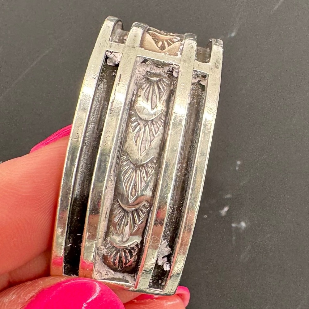Vintage Navajo Mixed Metal Cuff Bracelet Stamp Work Silver Brass Southwestern - Picture 2 of 2